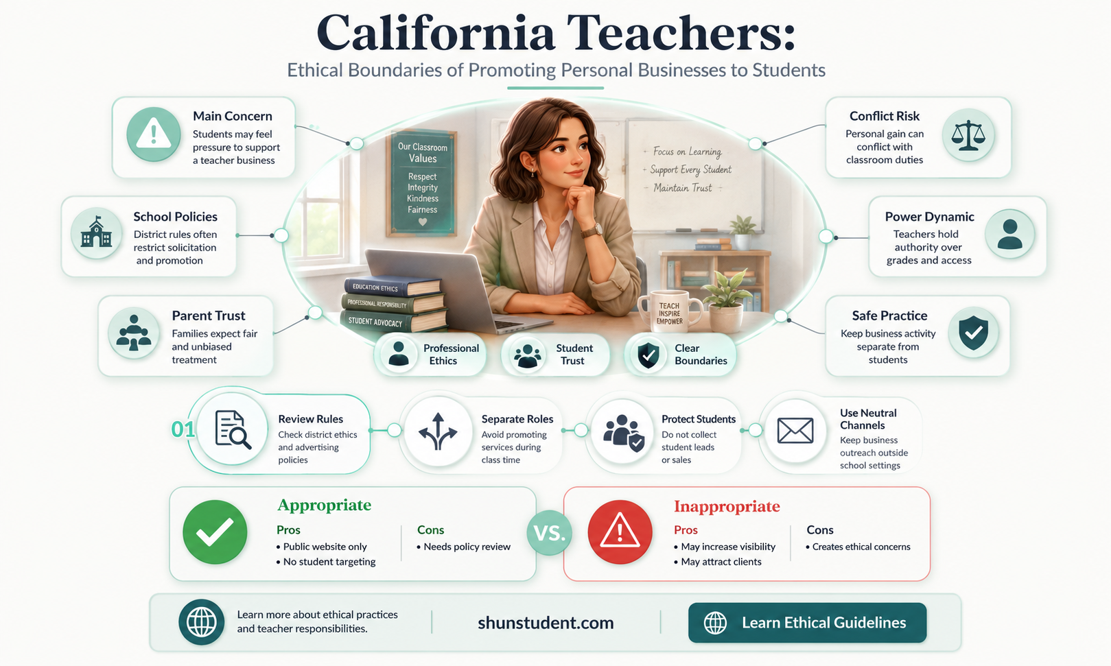 can a teacher advertise their personal business to students california