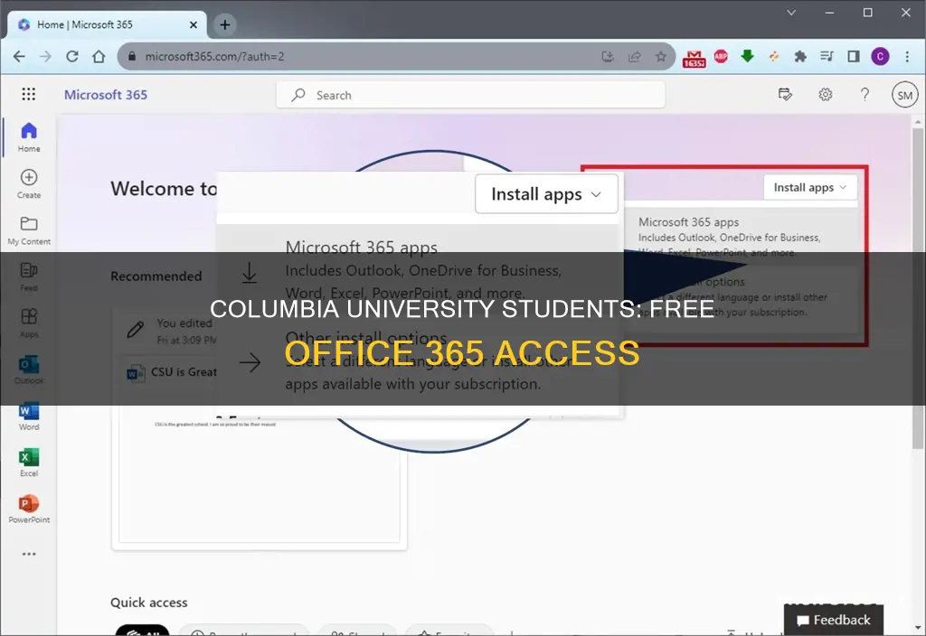 can columbia university student office 365 free