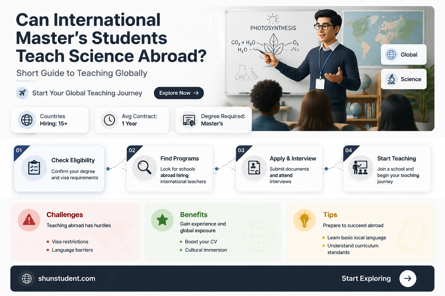 can a masters interantional student work as science teacher