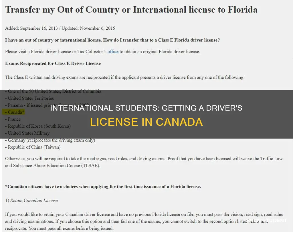 can international students get a driver license in canada