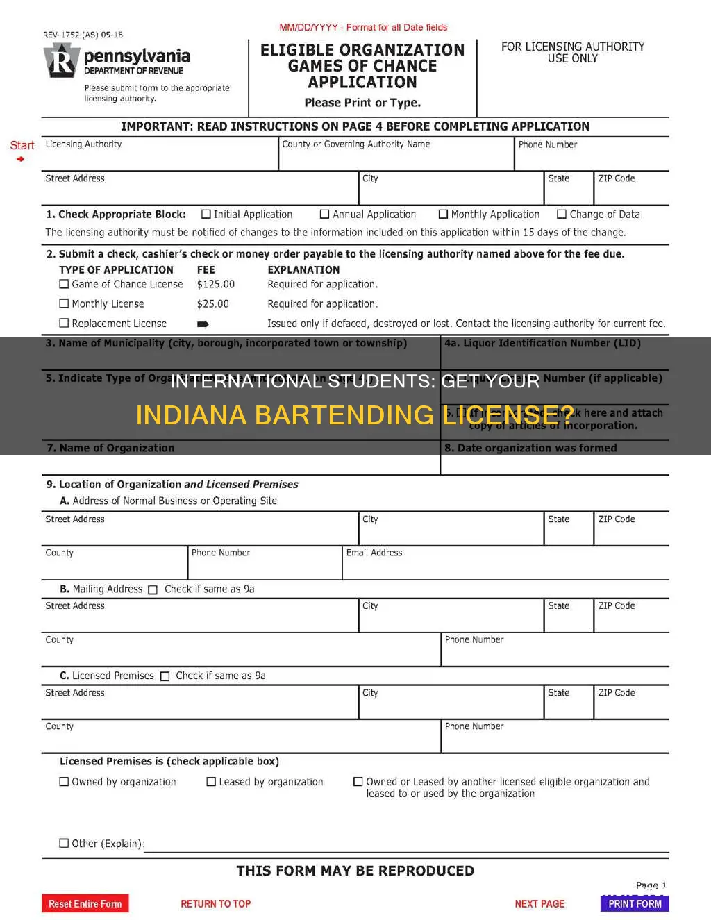 can international students get indiana bartending licence