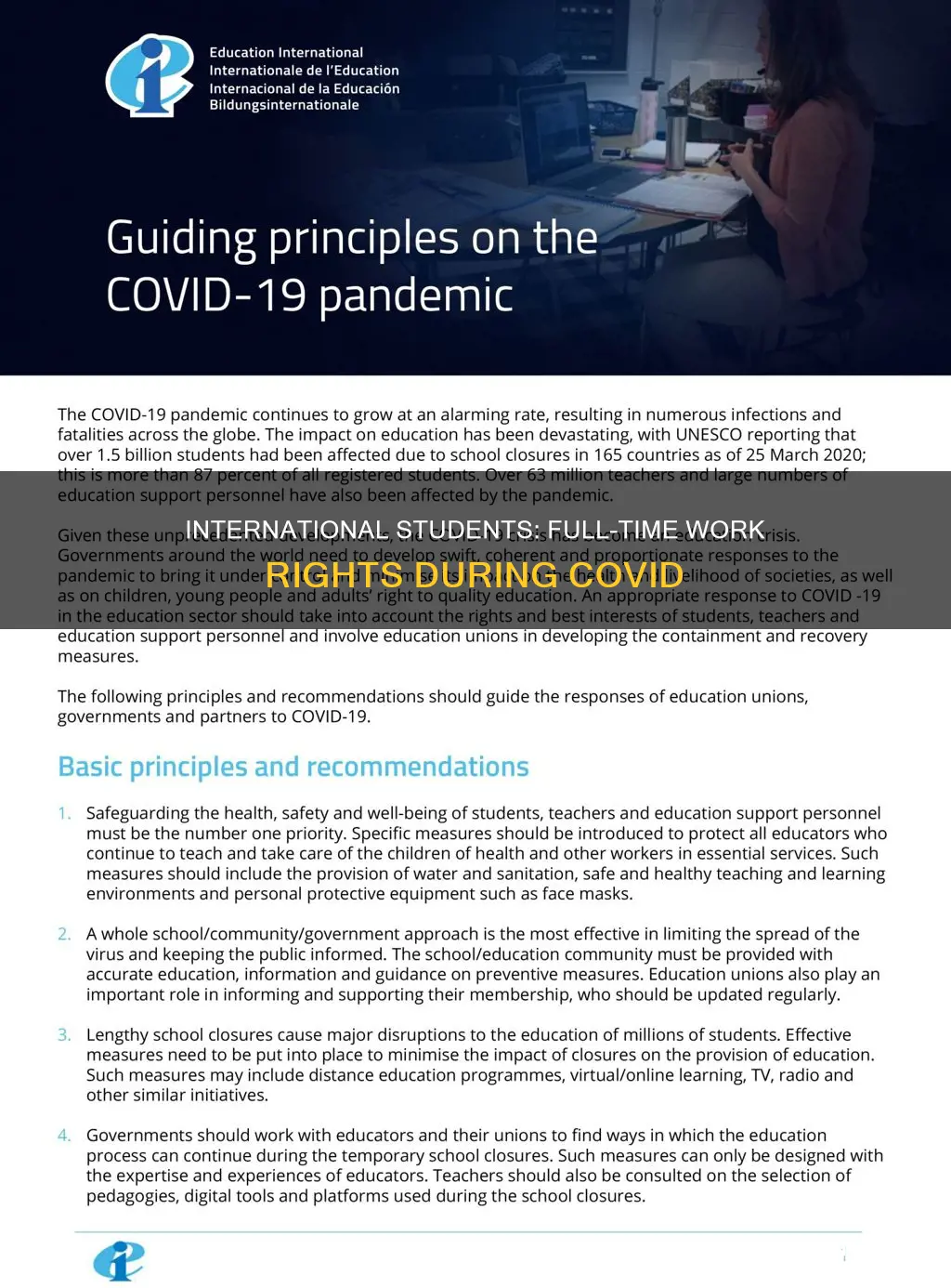 can international students work full time during covid