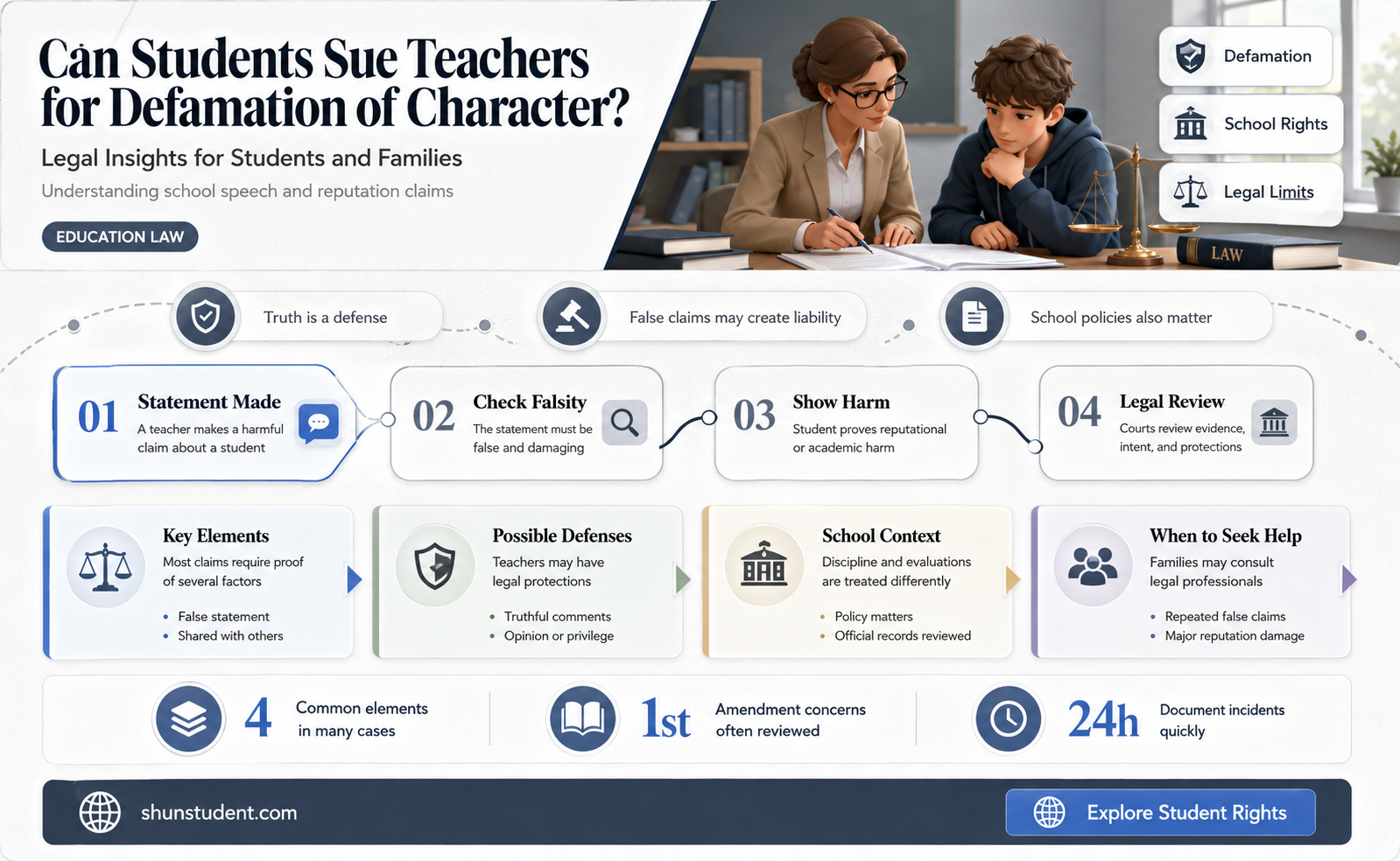 can a student sue a teacher for defamation of character