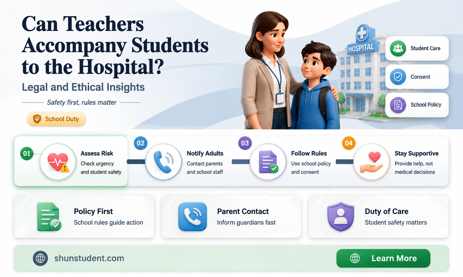 can a teacher bring in a student to the hospital