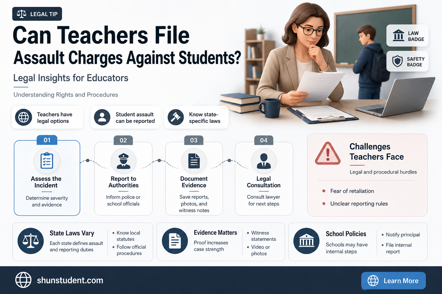 can a teacher file assault charges against a student
