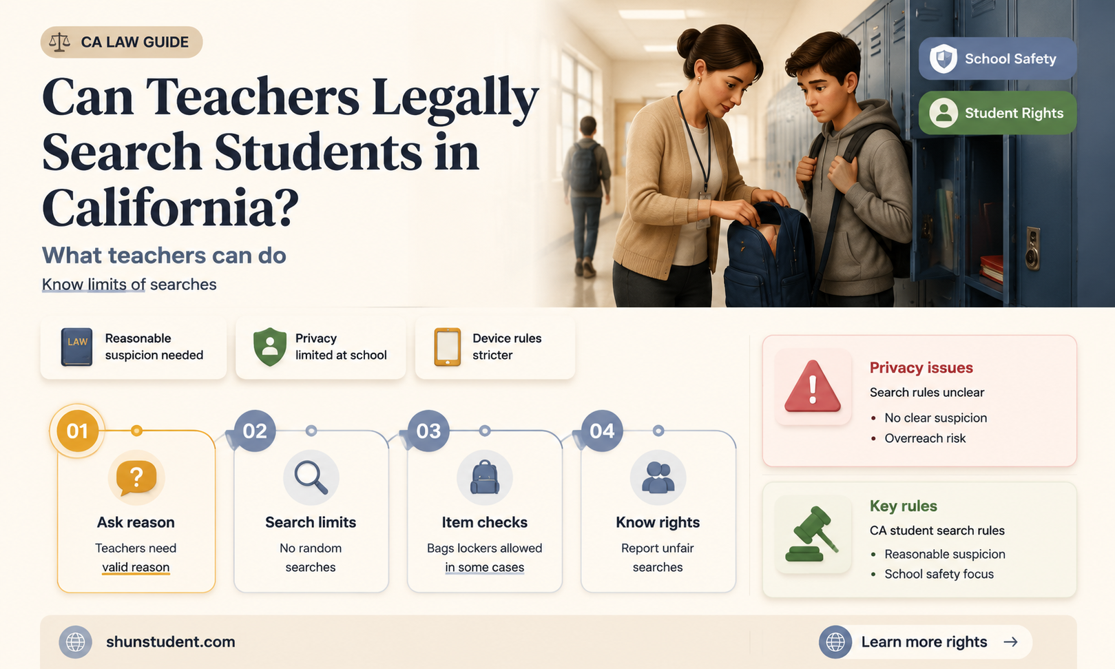 can a teacher search a student in california