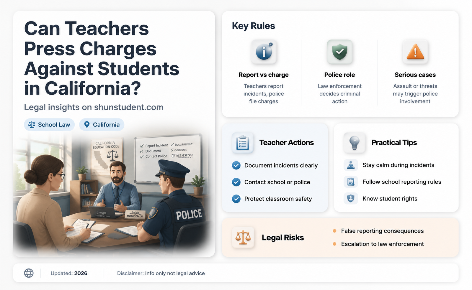 can a teacher press charges against a student in california