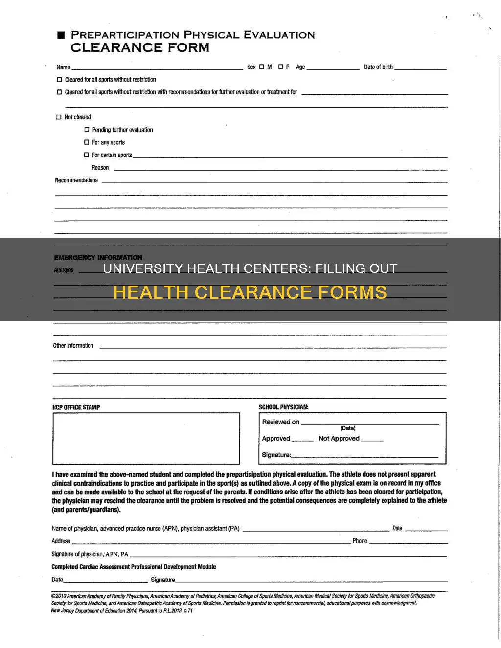 can university student health center fill out health clearance form