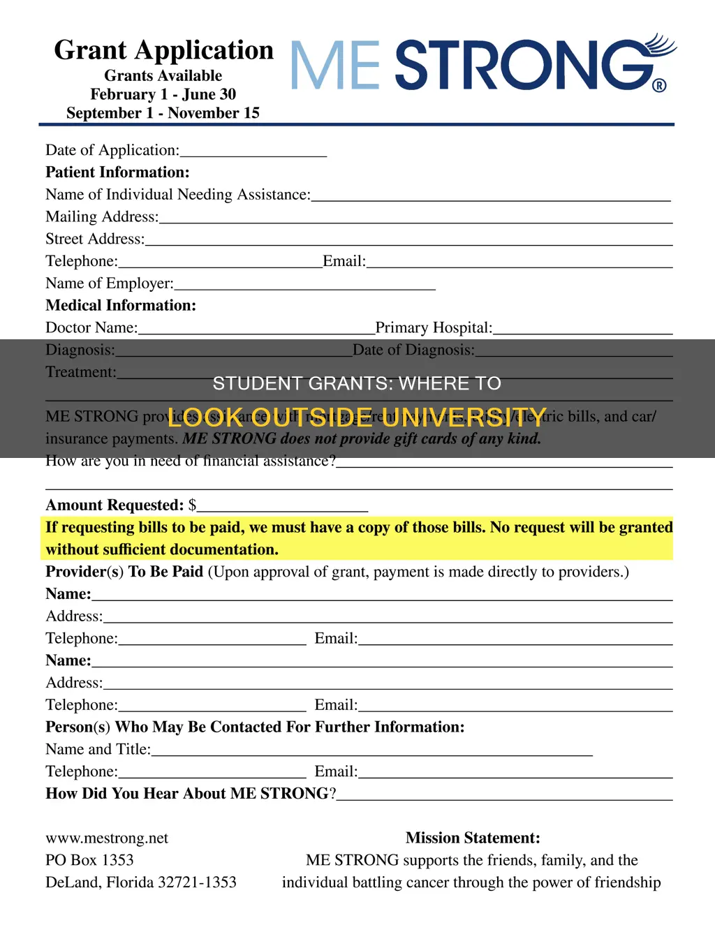can you apply for student grants outside of the university