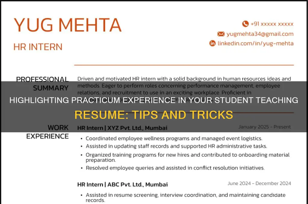can you put practicum experience in student teaching resume