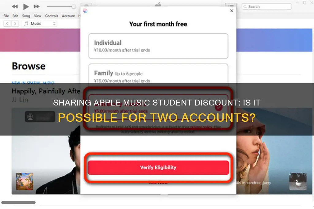 can you use apple music student discount on two accounts