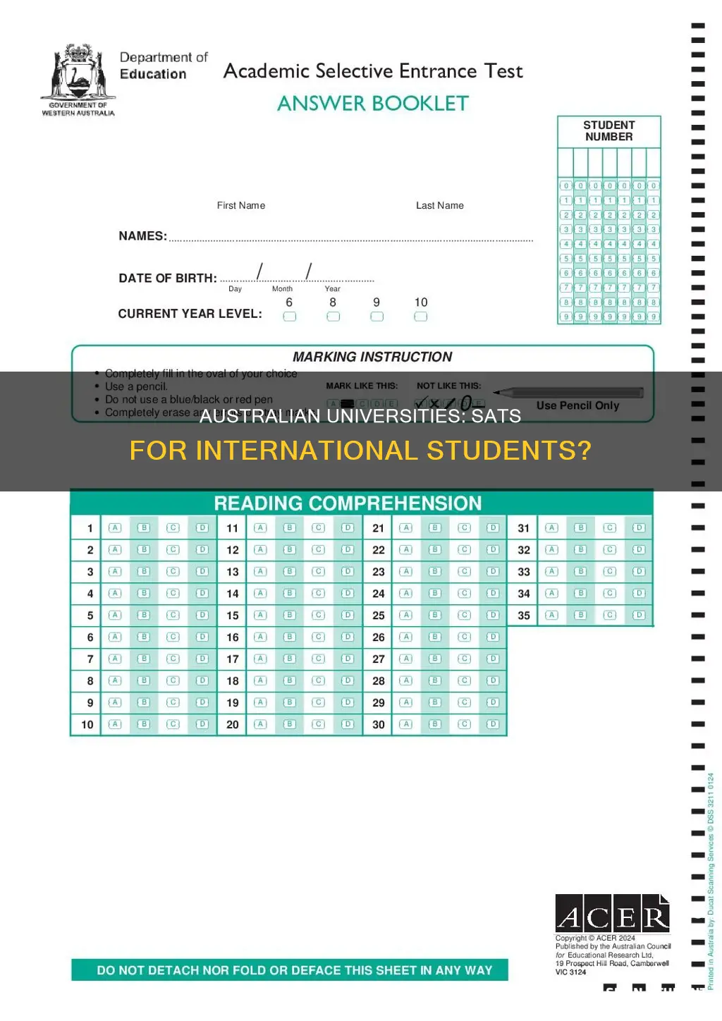 do australian universities require sat for international students