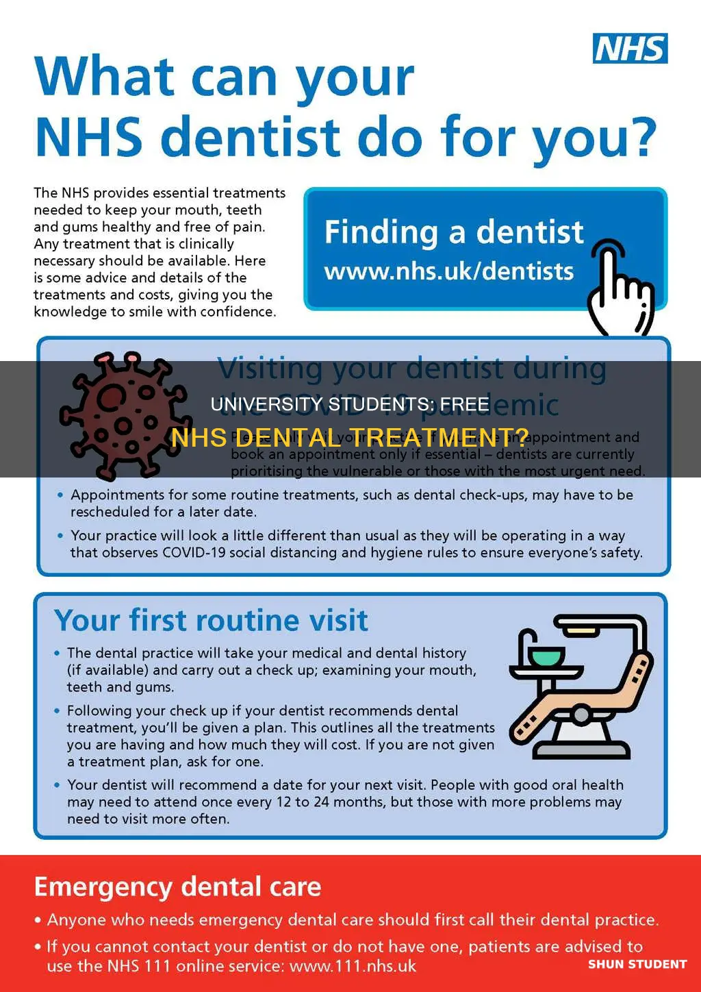 do university students get free nhs dental treatment