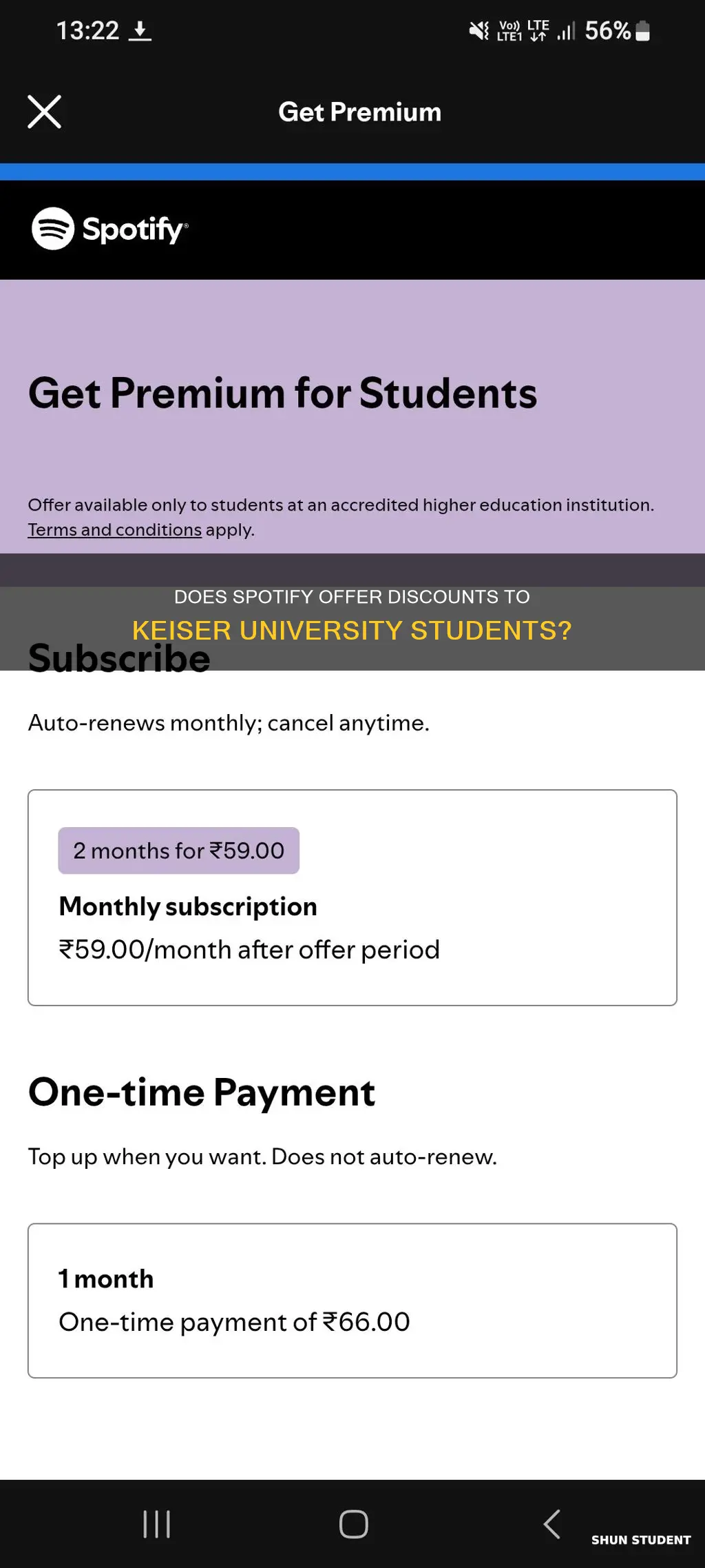 does spotify accept keiser university student discount