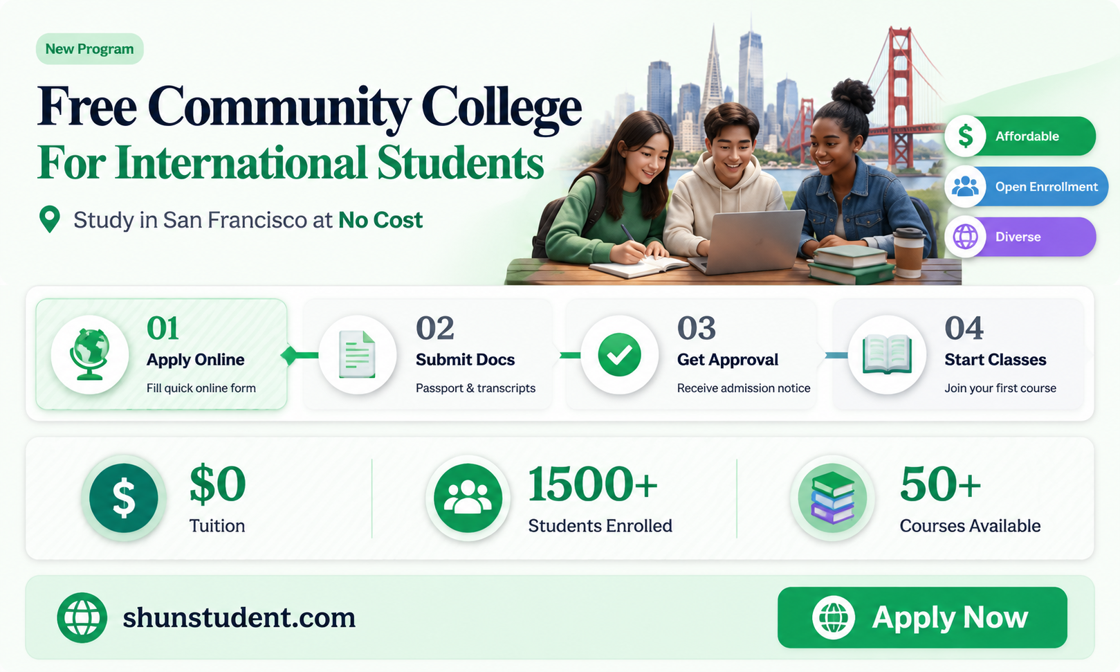 can an international student have free community college in sanfransisco