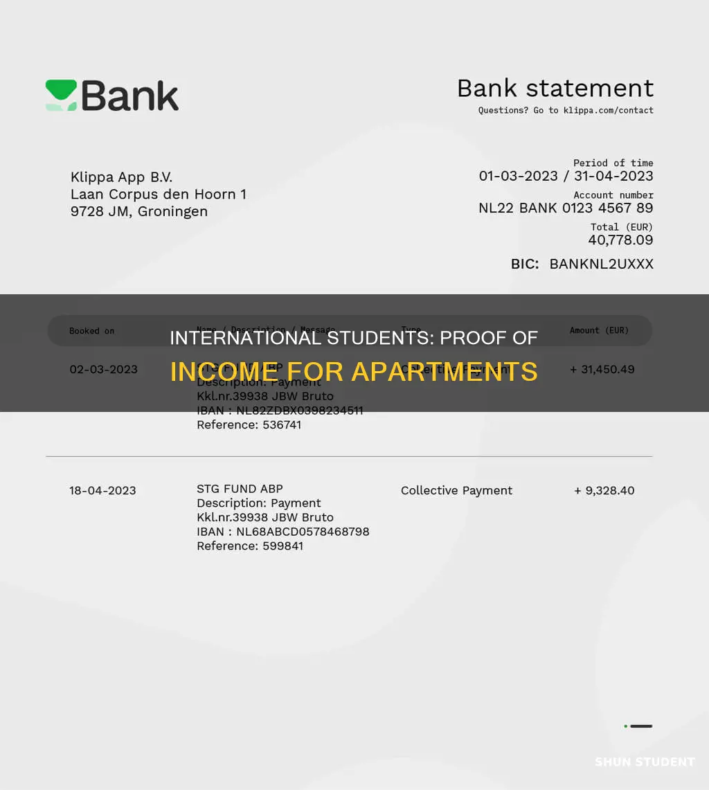 how do international students show proof of income apartments