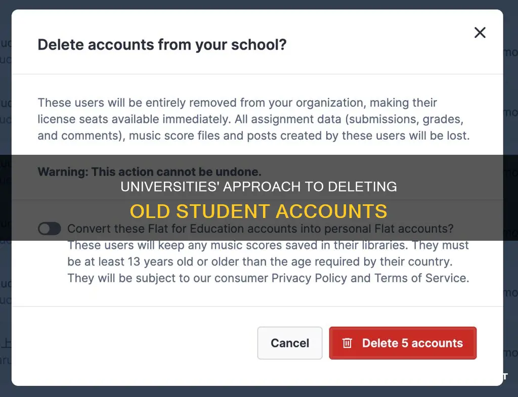 how do universities delete old student accounts