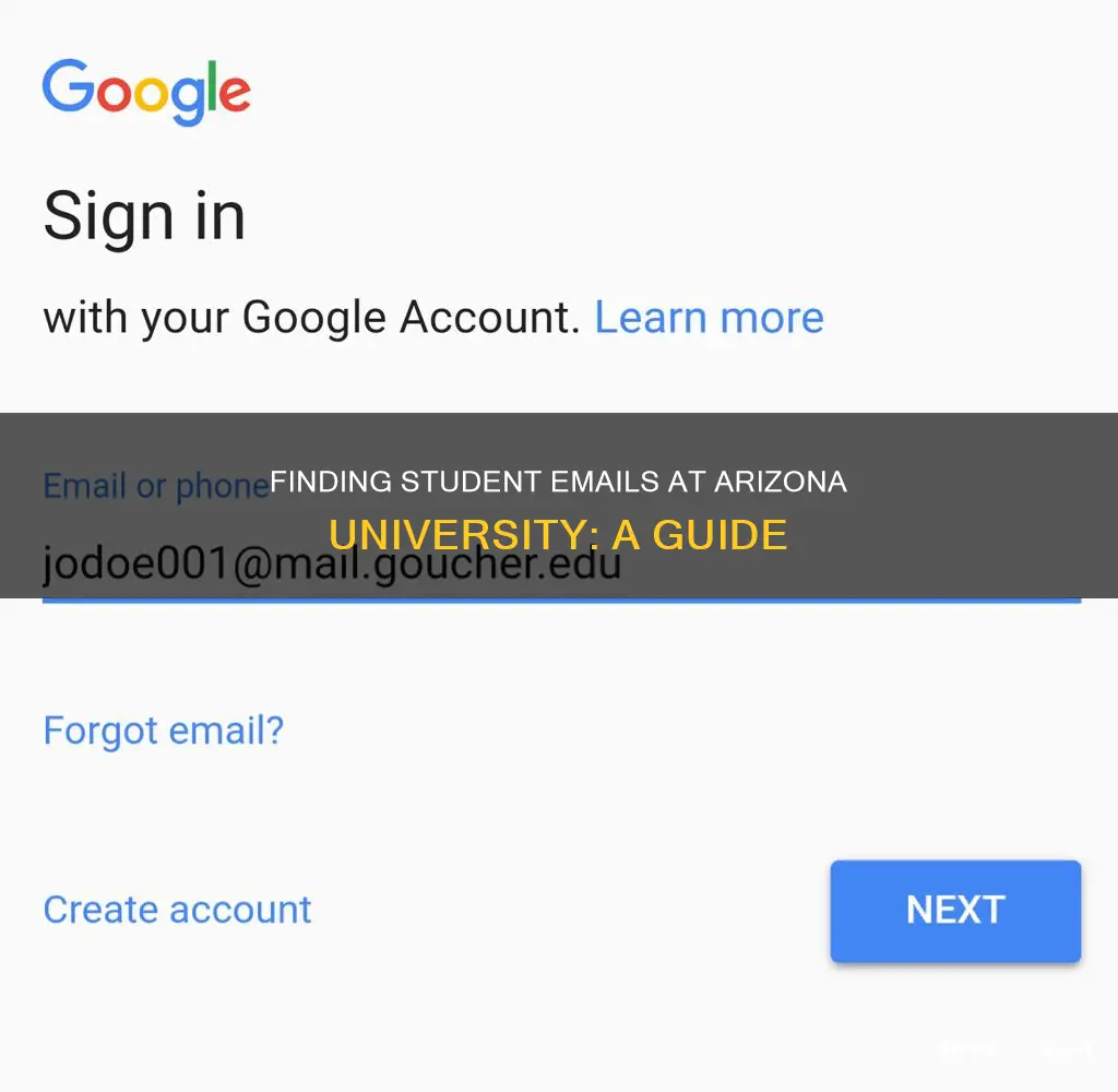 how do you find ariaona university email for student