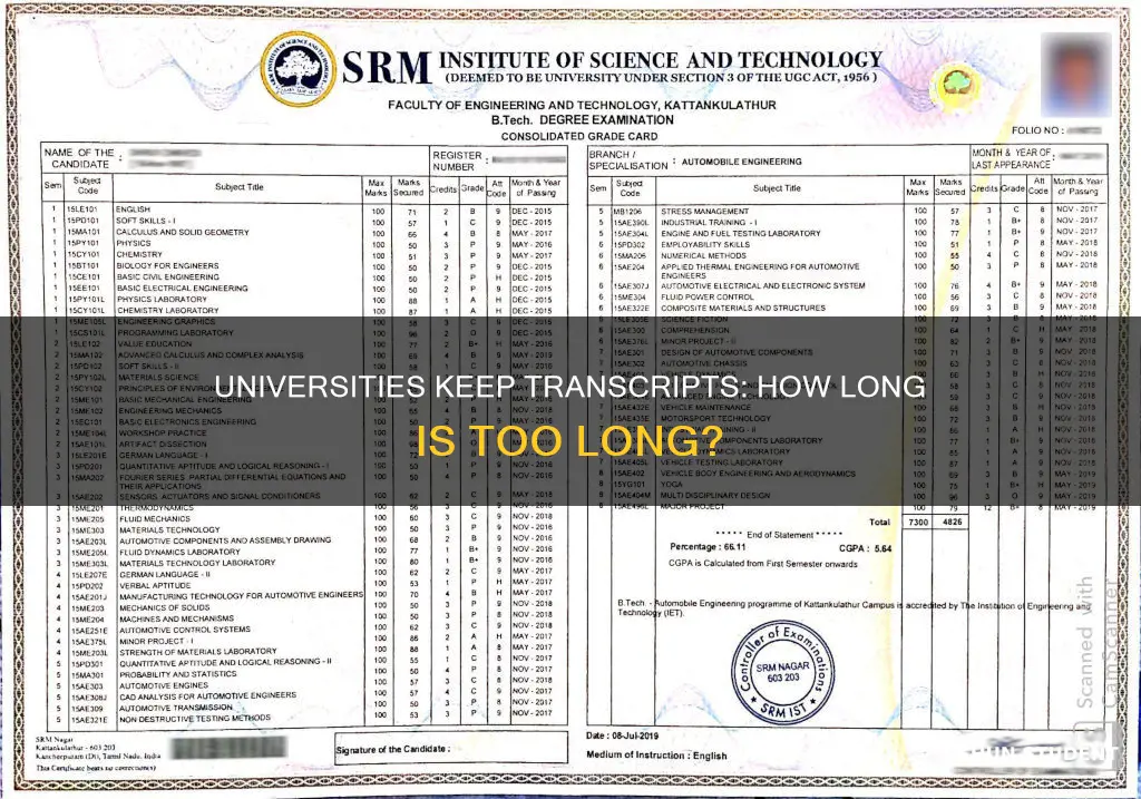 how long do universities keep student transcripts