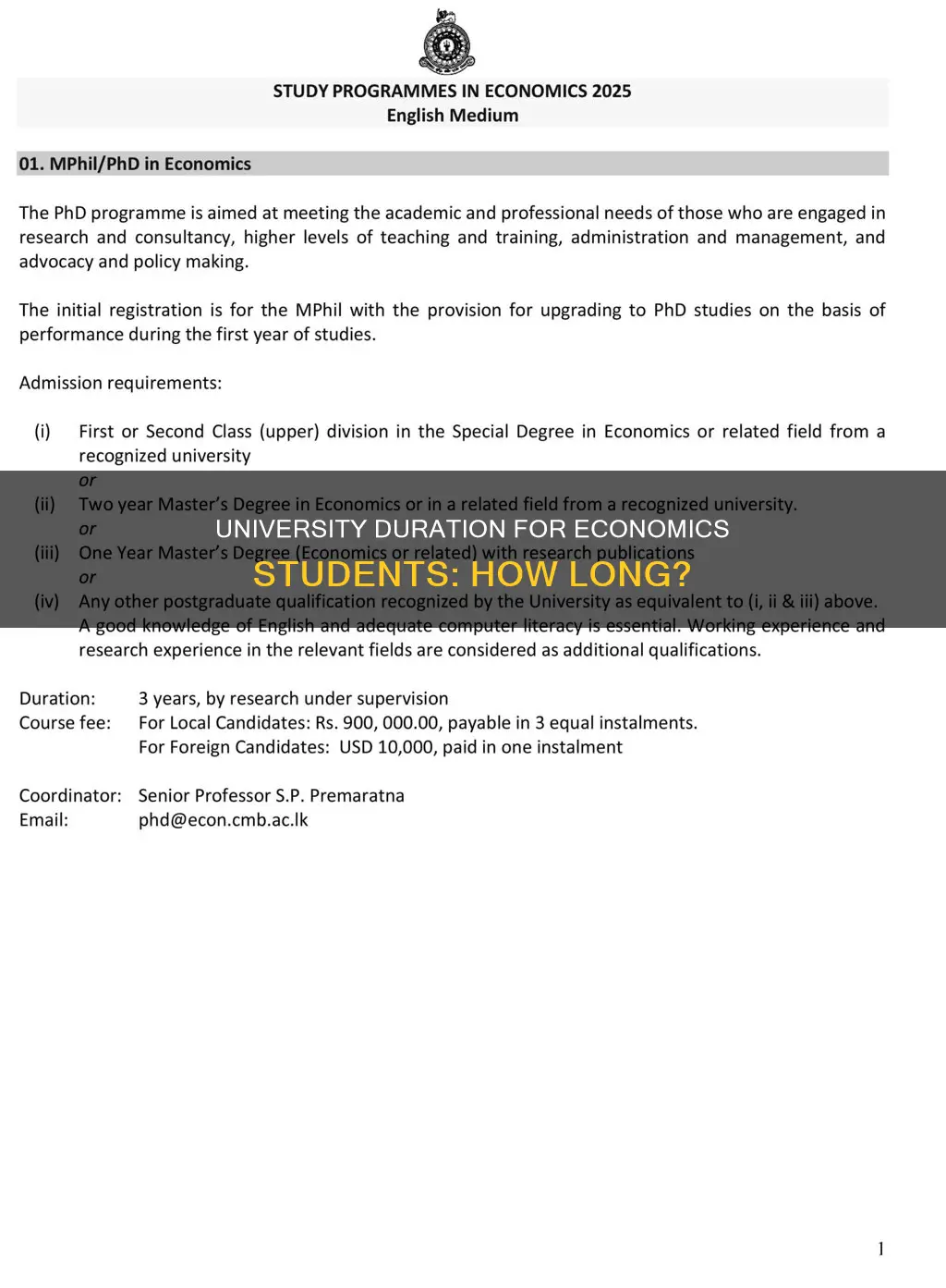 how many years do economic students spend in the university