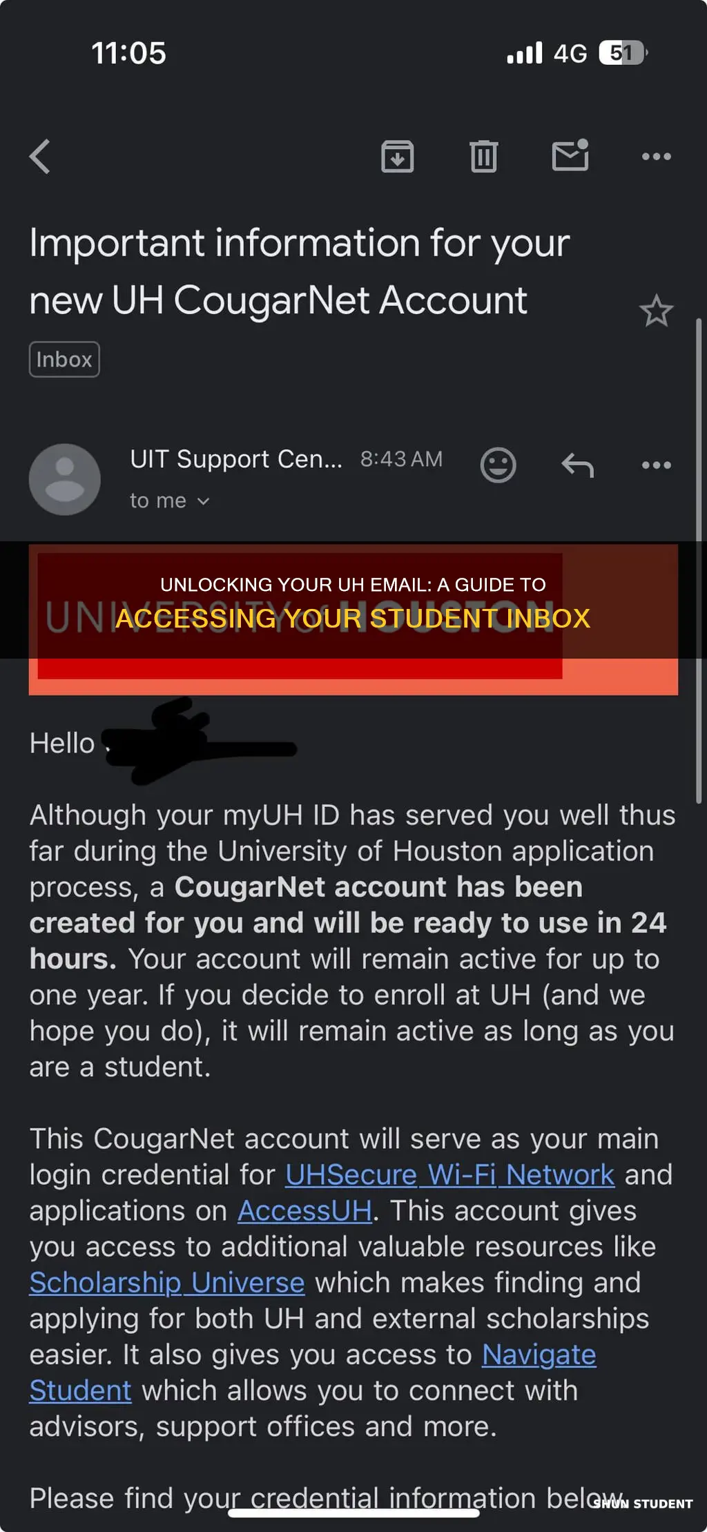 how to access student email university of houston