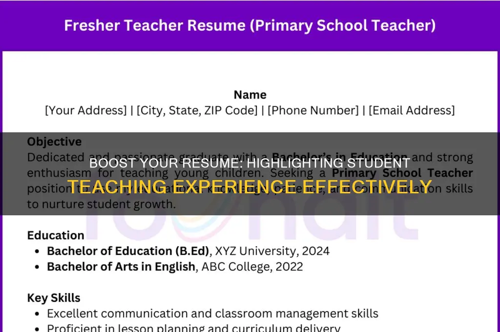 how to add student teaching experince to a resume