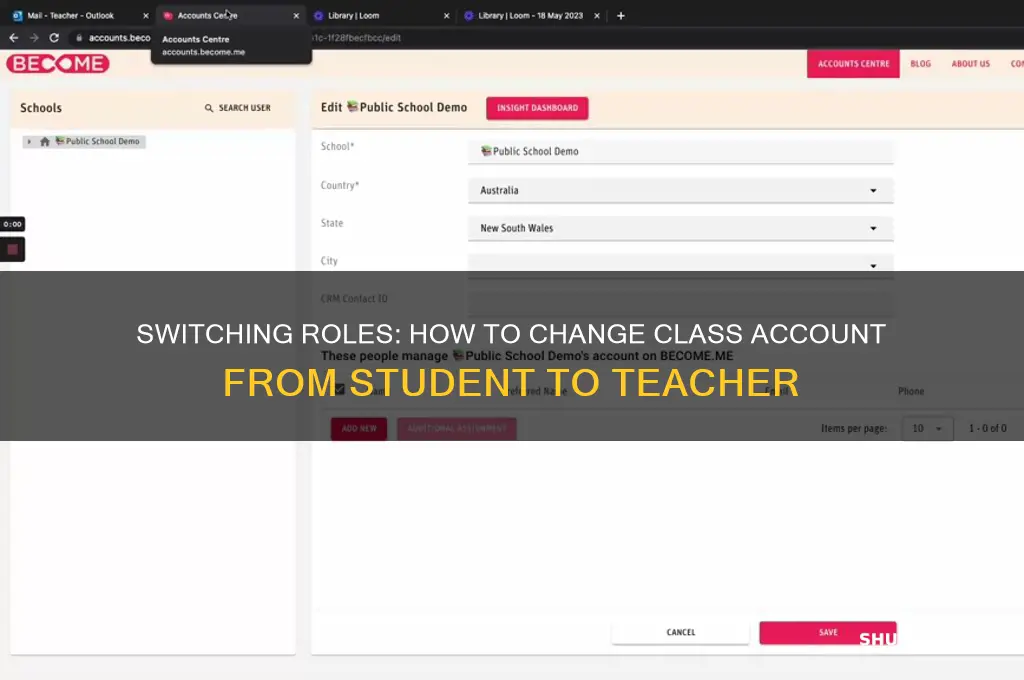 how to change class account from student to teacher
