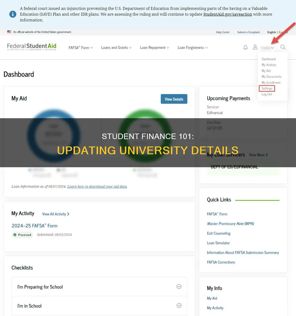 how to change university details on student finance