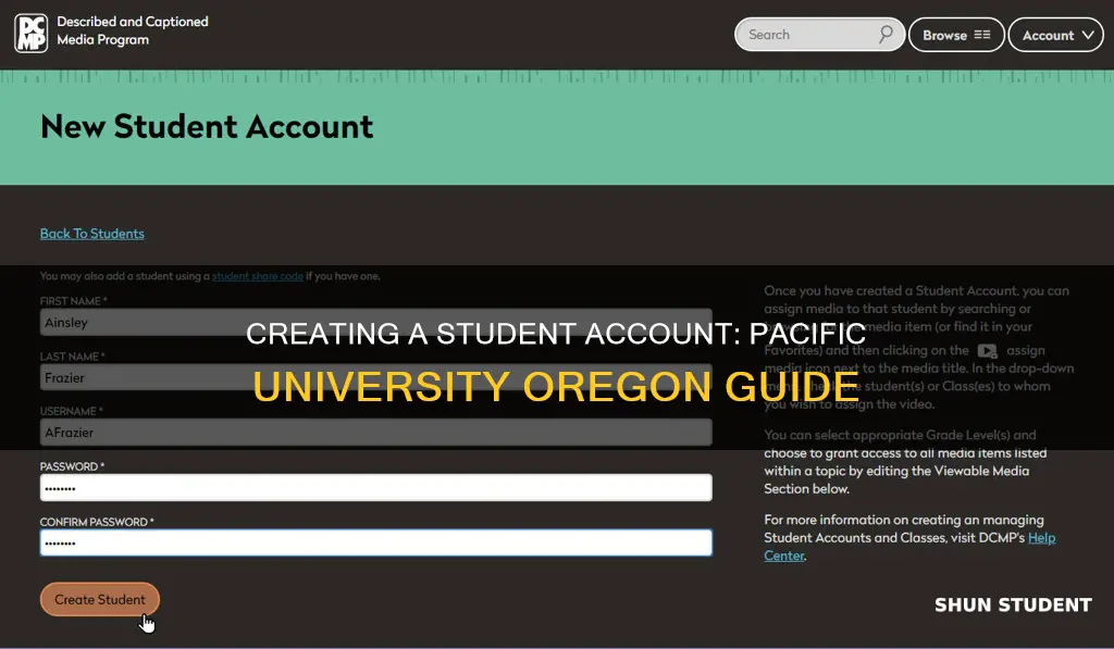 how to create a student account at pacific university oregon