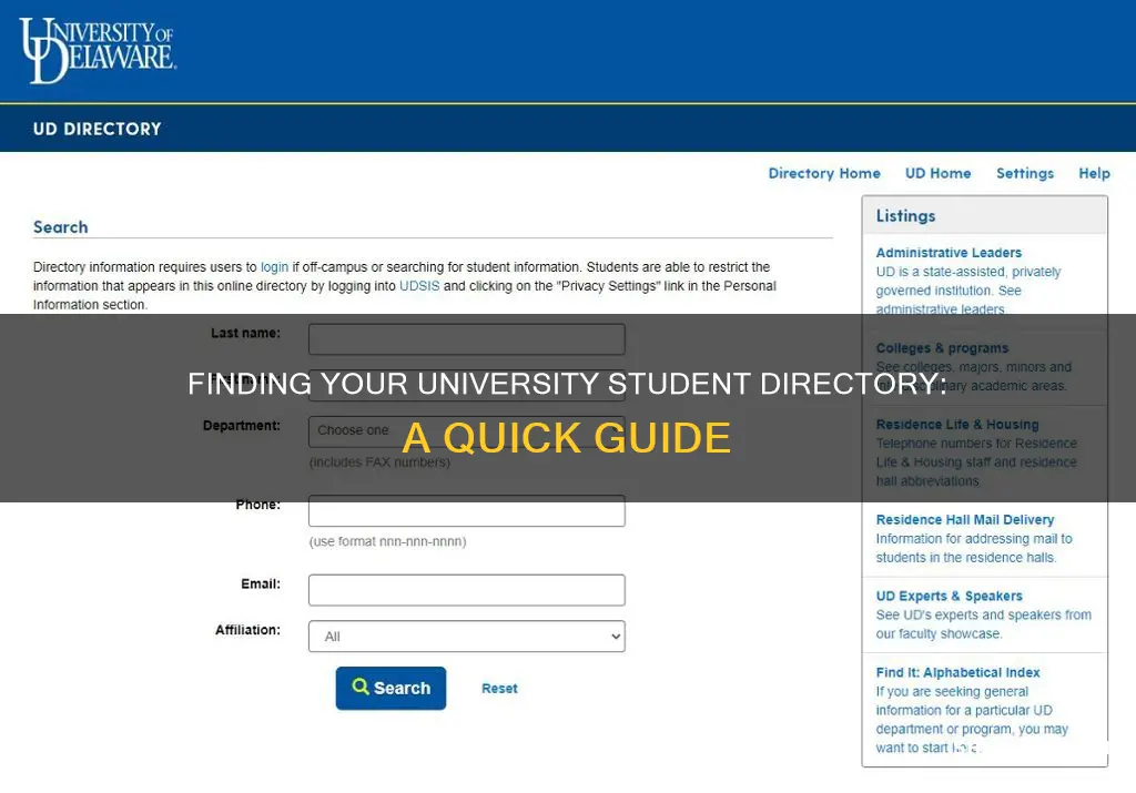 how to find student directory at university