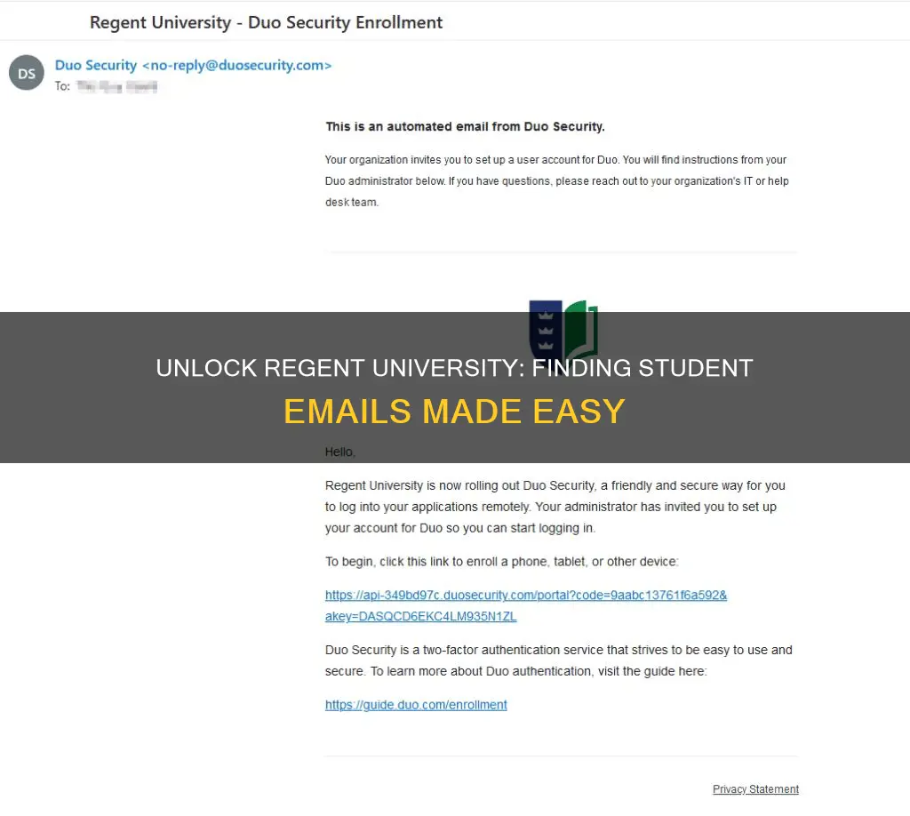 how to find student emails on regent university