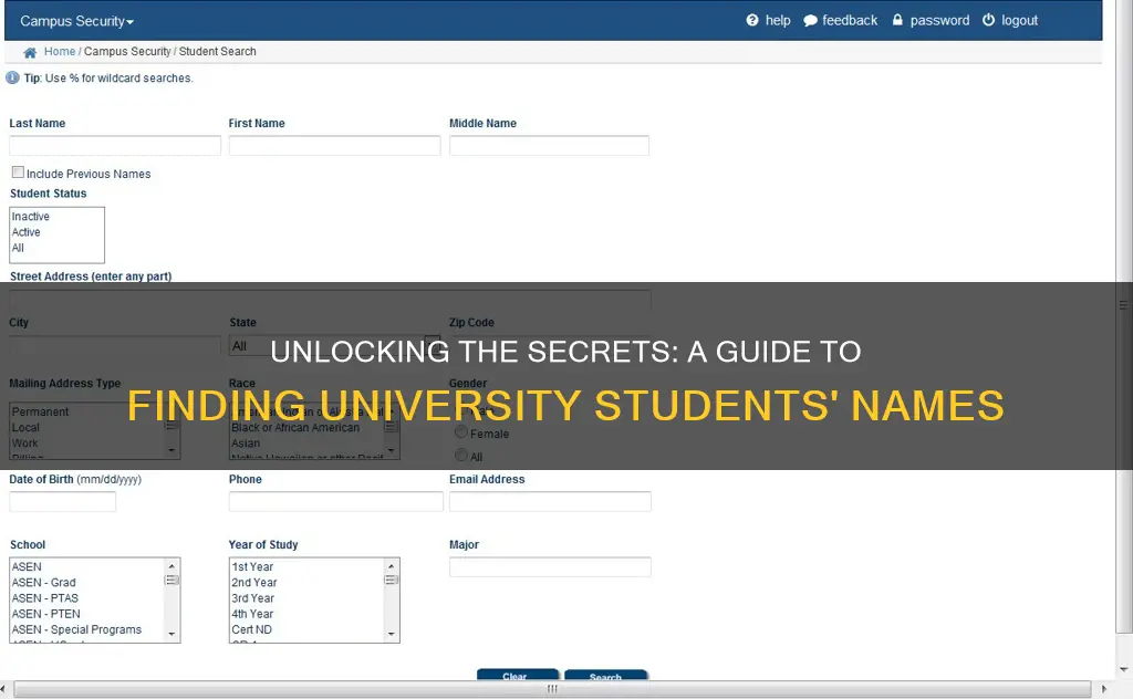 how to find student names at university