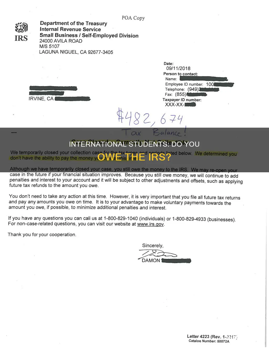how to know if i owe irs money international students