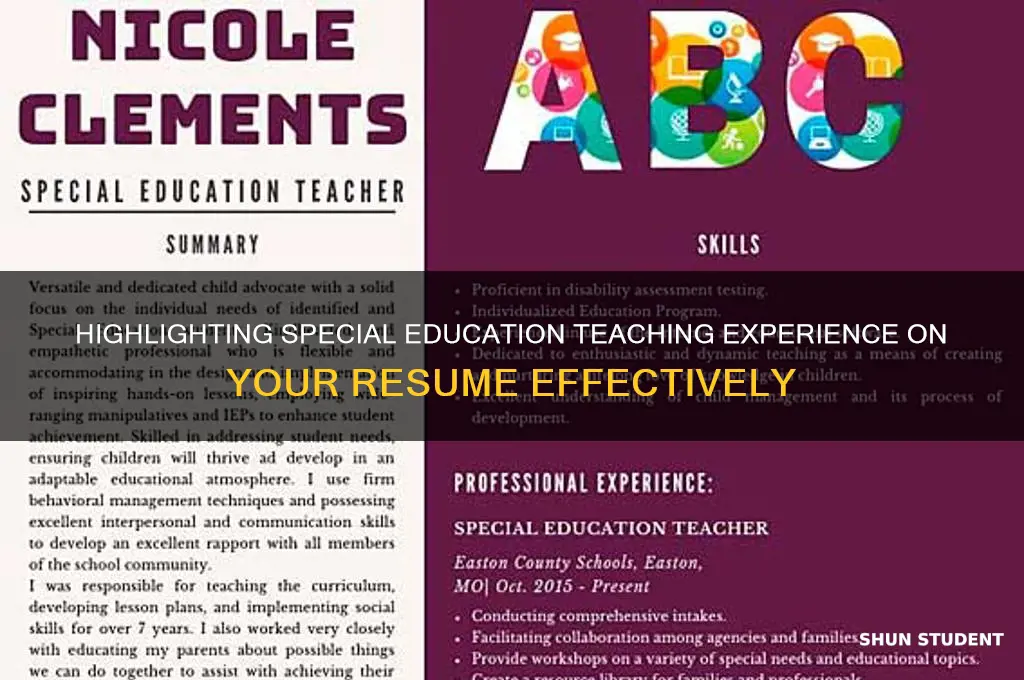 how to list teacher of students with disabilities on resume