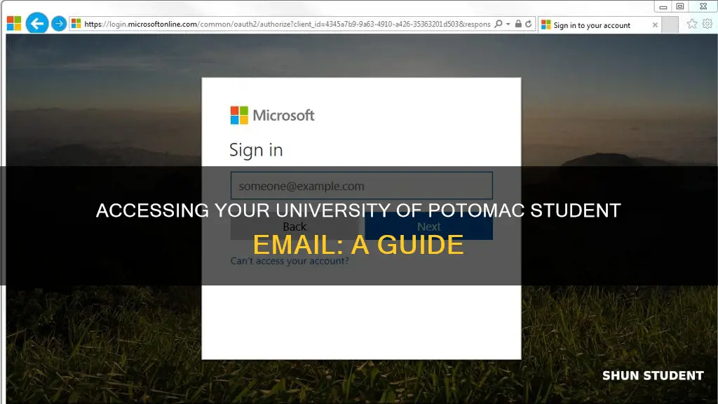 how to login student email for university of potomac