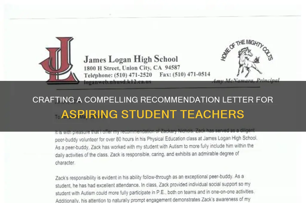 how to organize a recommendation letter for a student teacher