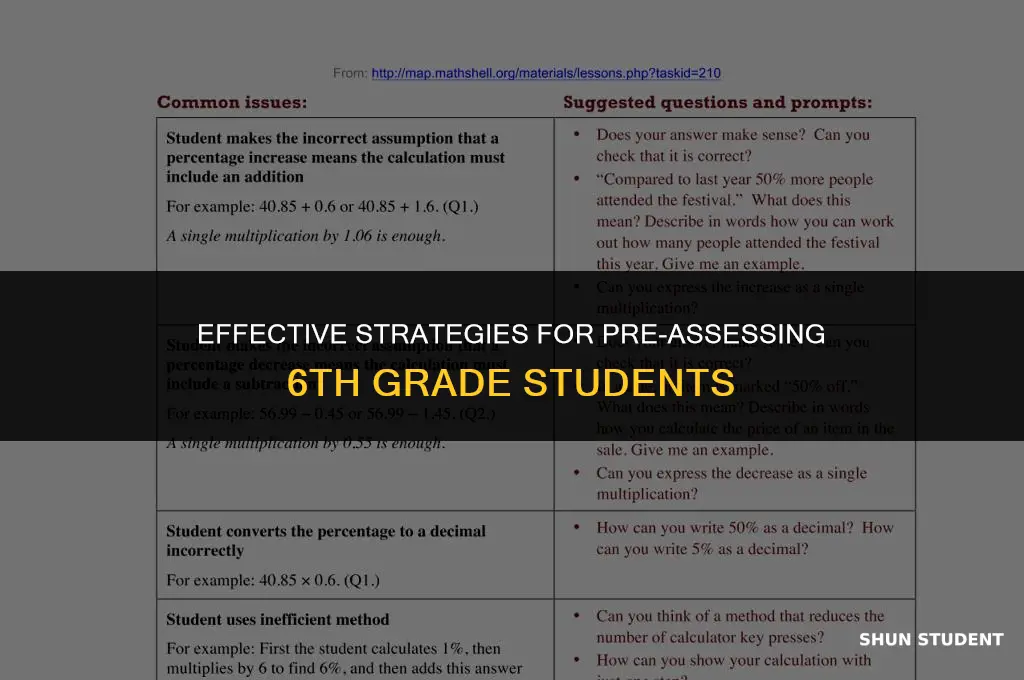 how to pre assess 6th grade students
