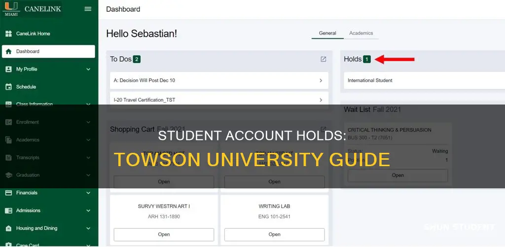 how to put an hold on student account towson university