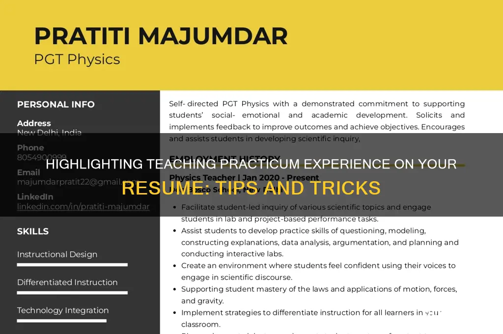 how to put teaching practicum student on resume