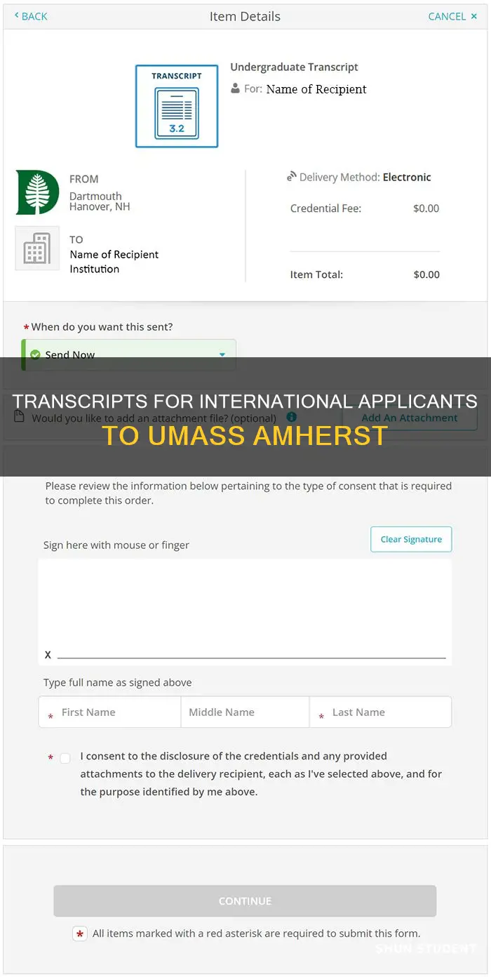 how to send transcripts to umass amherst international students