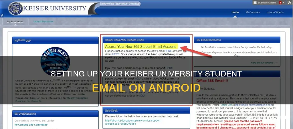 how to set up student email on android keiser university