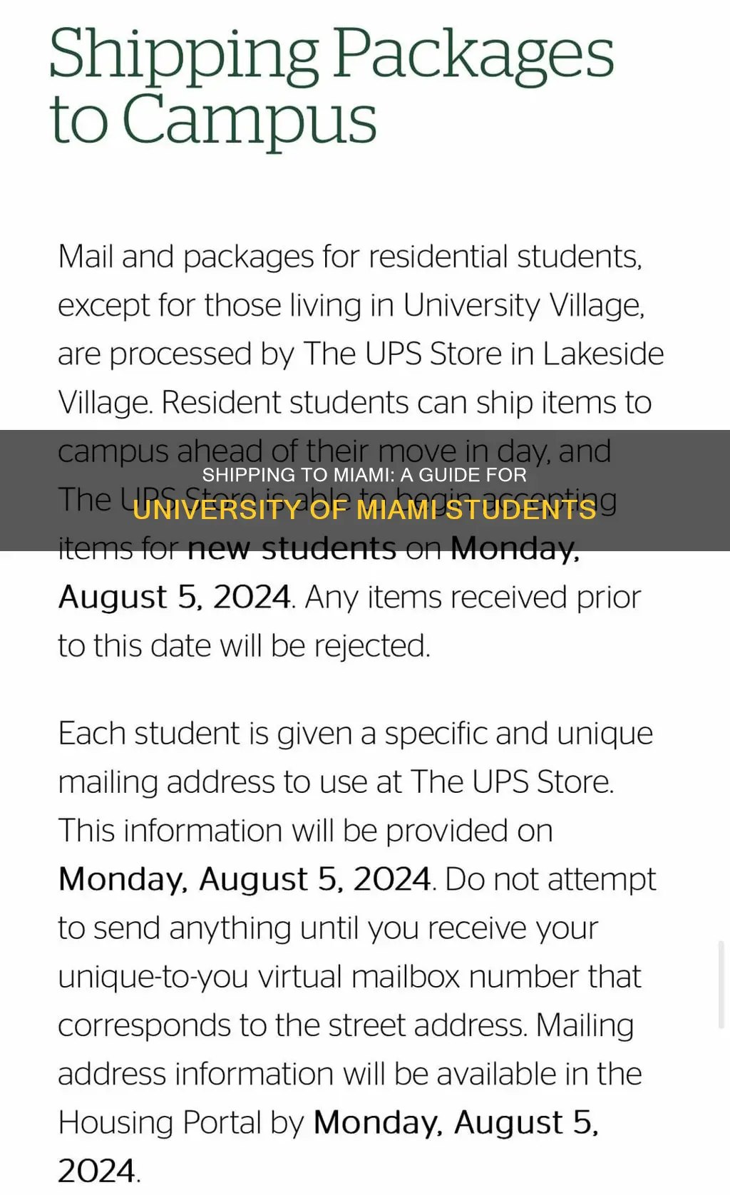 how to ship to university of miami students