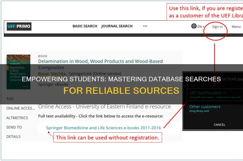 how to teach students to use databases to find sources