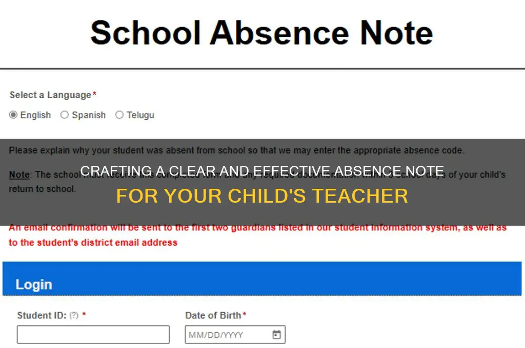 how to write a note to teacher regarding student absence