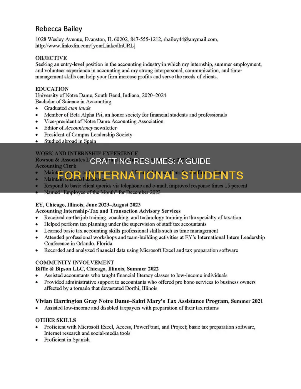 how to write a resume for international students