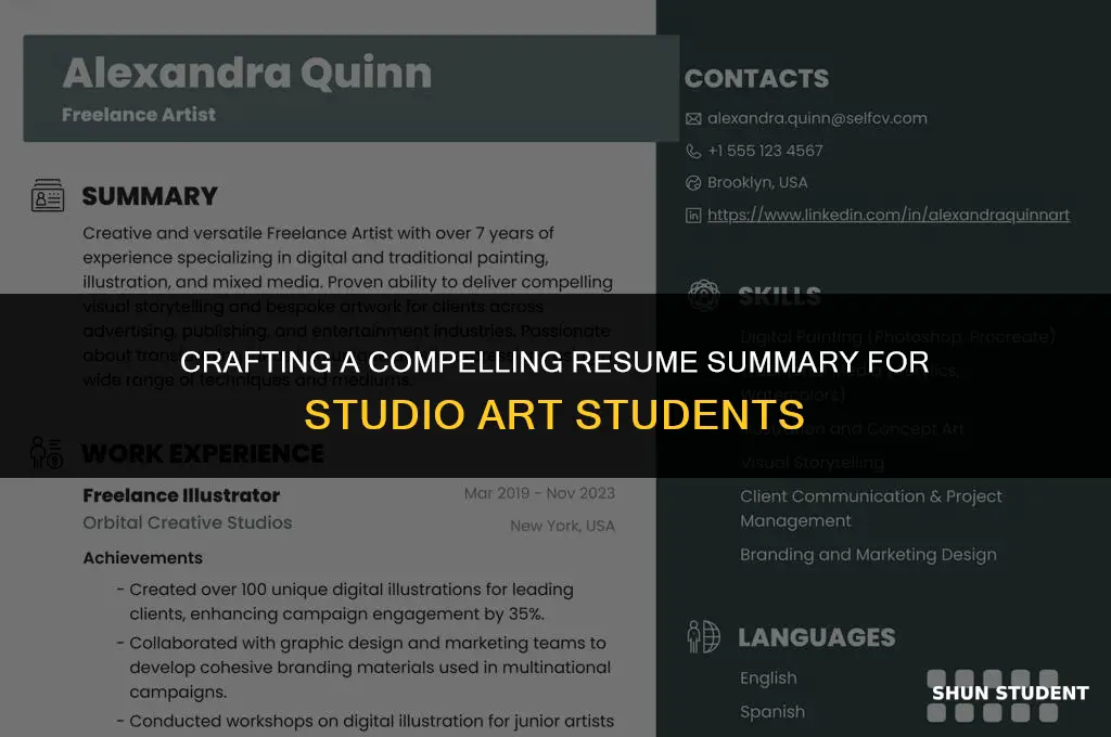 how to write a resume summary and studio art student
