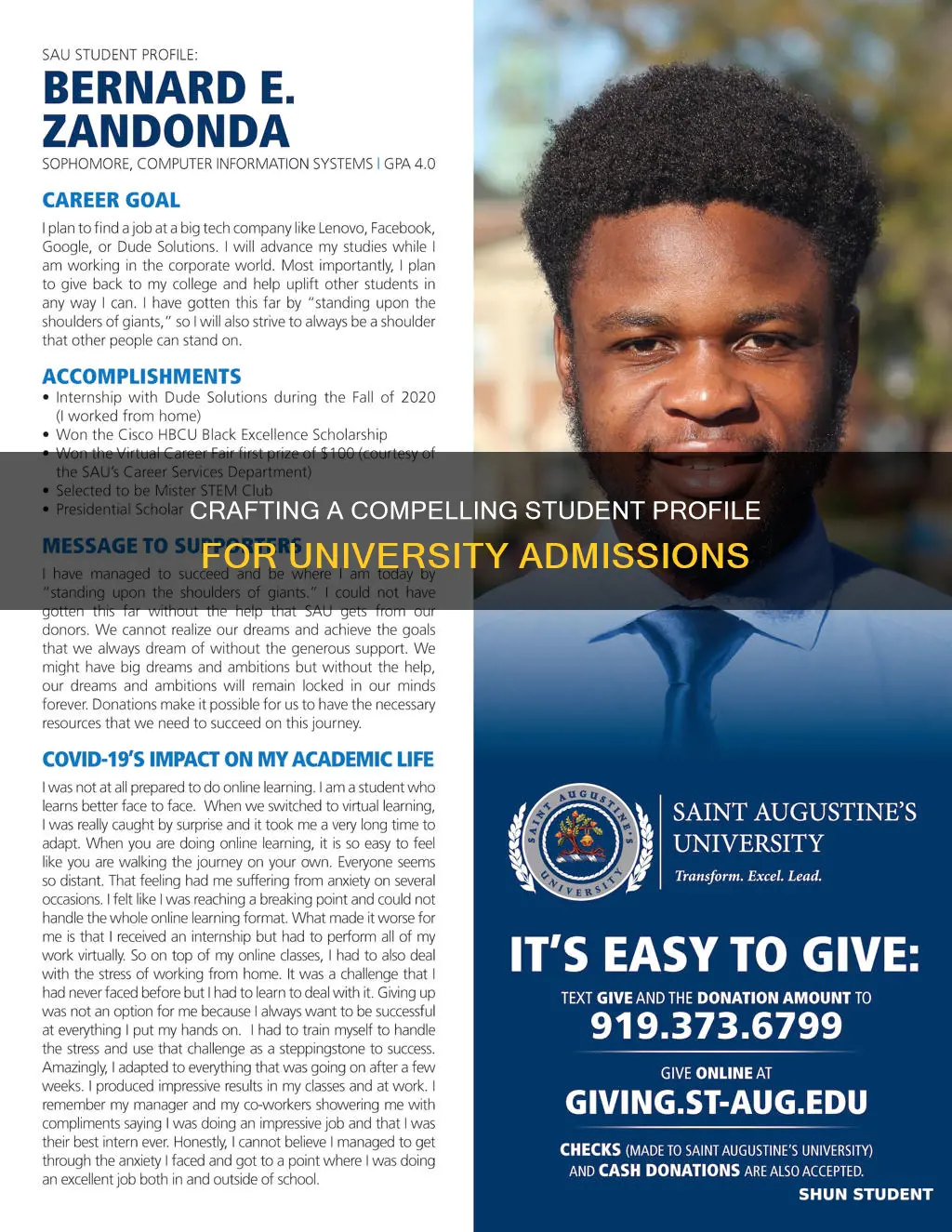 how to write a student profile for a university