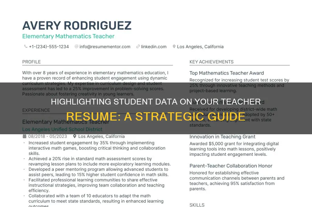 how to you list student data on resume as teacher