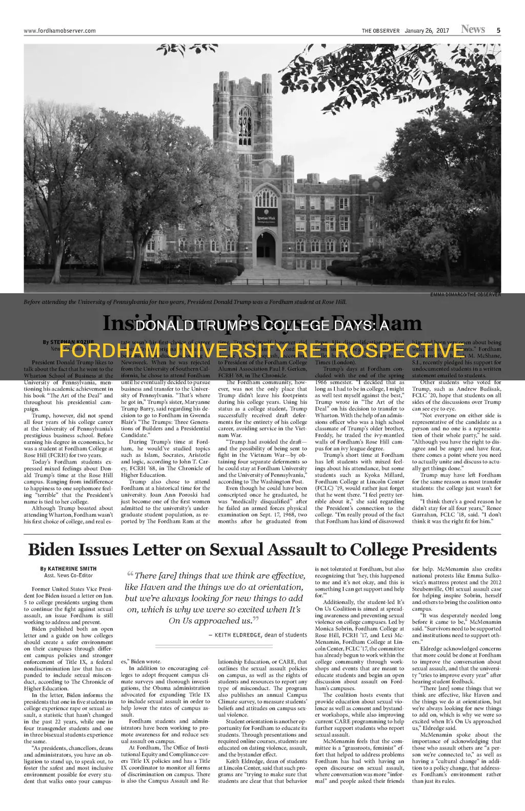 how was donald trump as a student at forham university