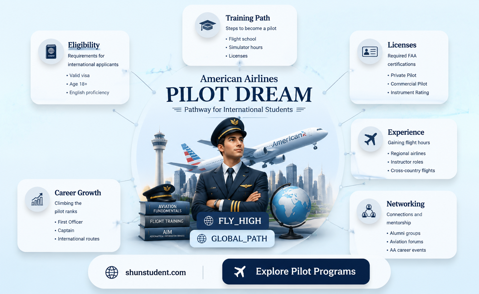 can an international student become pilot in american airlines